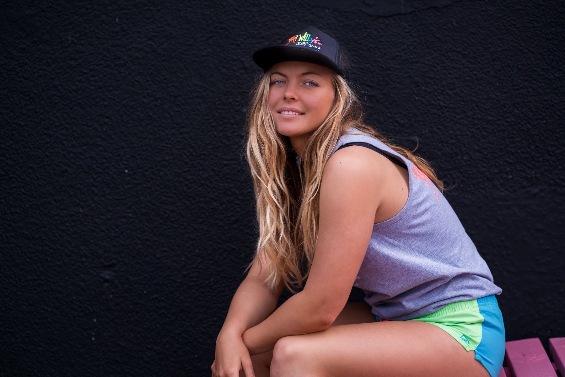 model wearing a Fat Willy's Newquay trucker cap in black