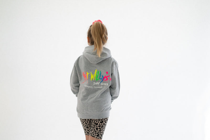 fat willy's newquay kids hoodie heather grey