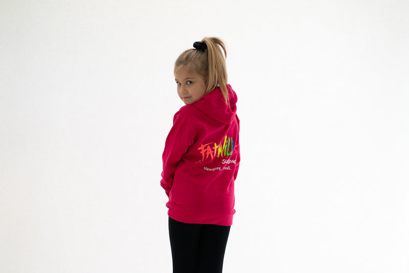 Fat Willy's Surf Shack Newquay Kids Hoodie in hot pink