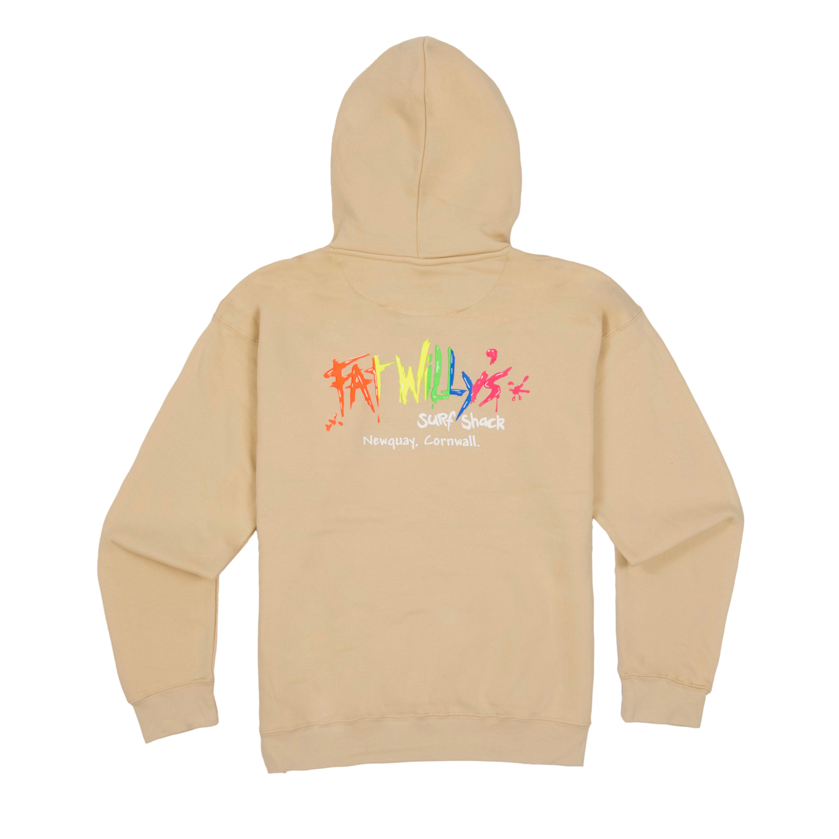 Champagne Adult Hoodie with retro multicolour Fat Willy’s logo