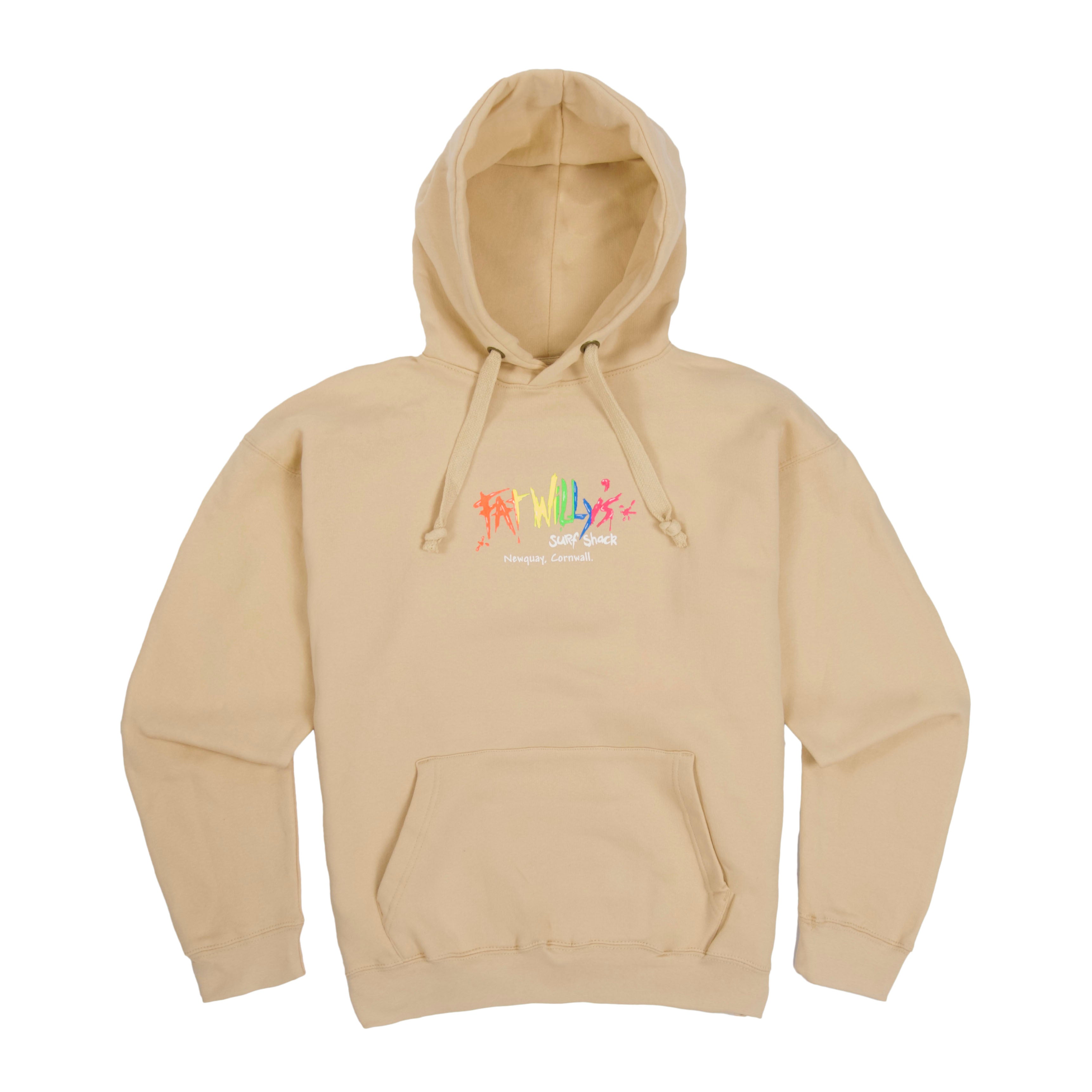 Champagne Adult Hoodie with retro multicolour Fat Willy’s logo