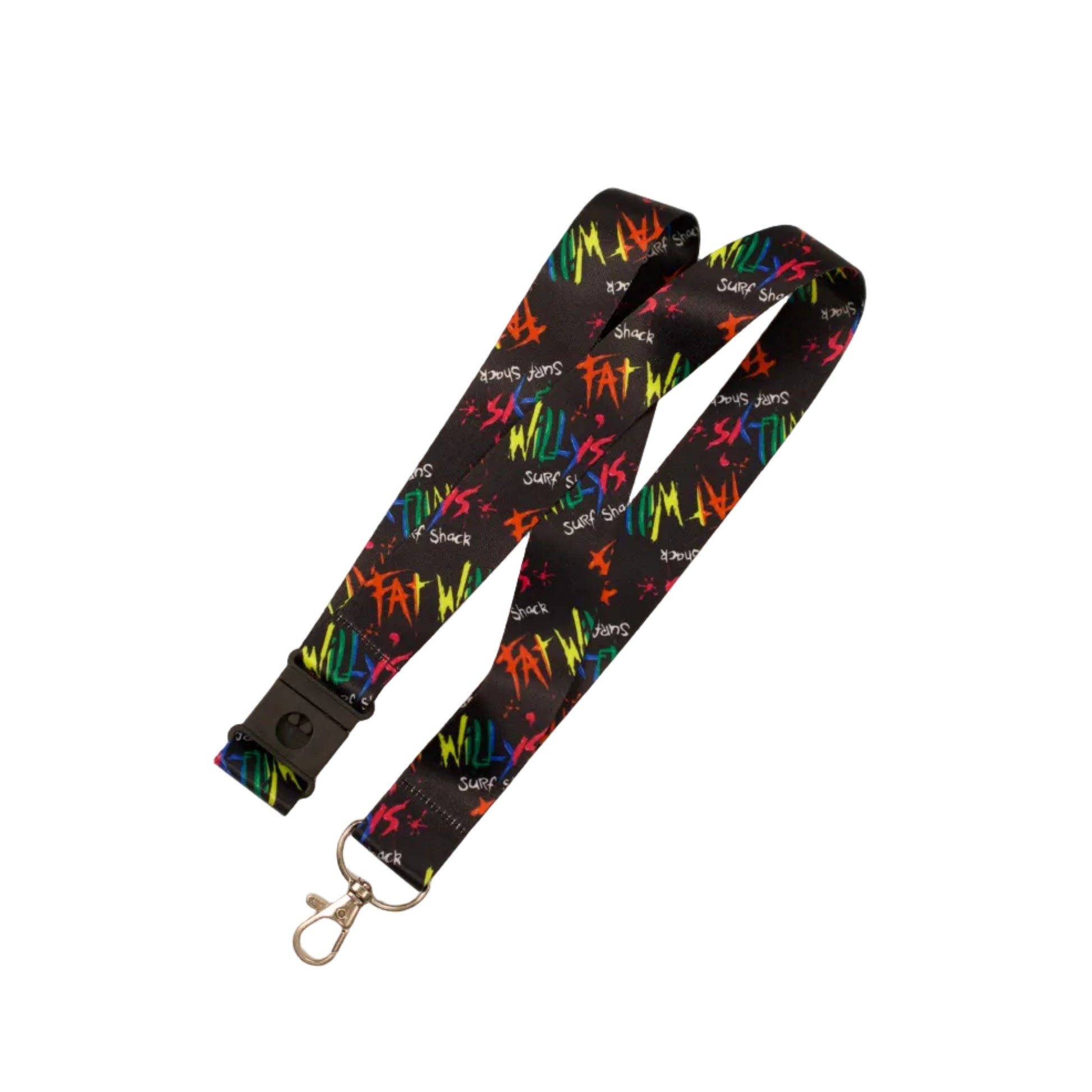 Colorful lanyard with text on a beige background