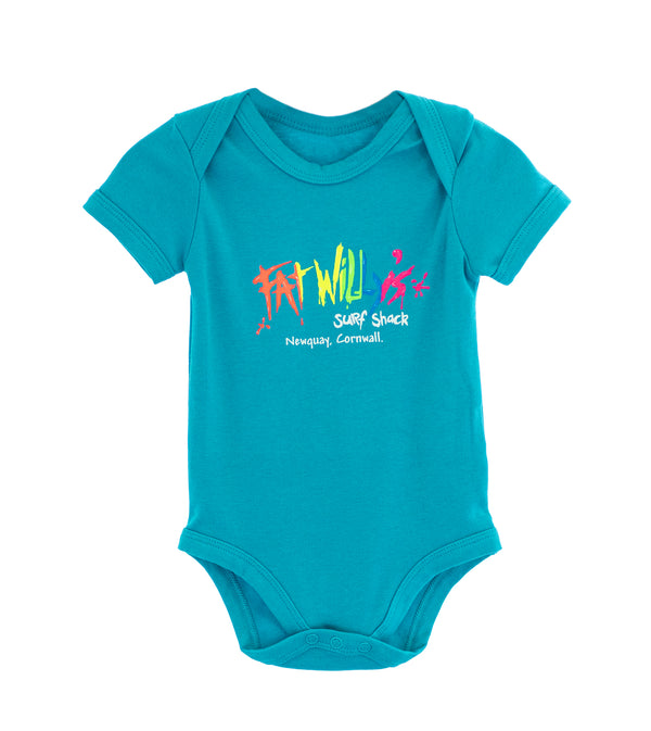 Fat Willy's Newquay baby grow in surf blue