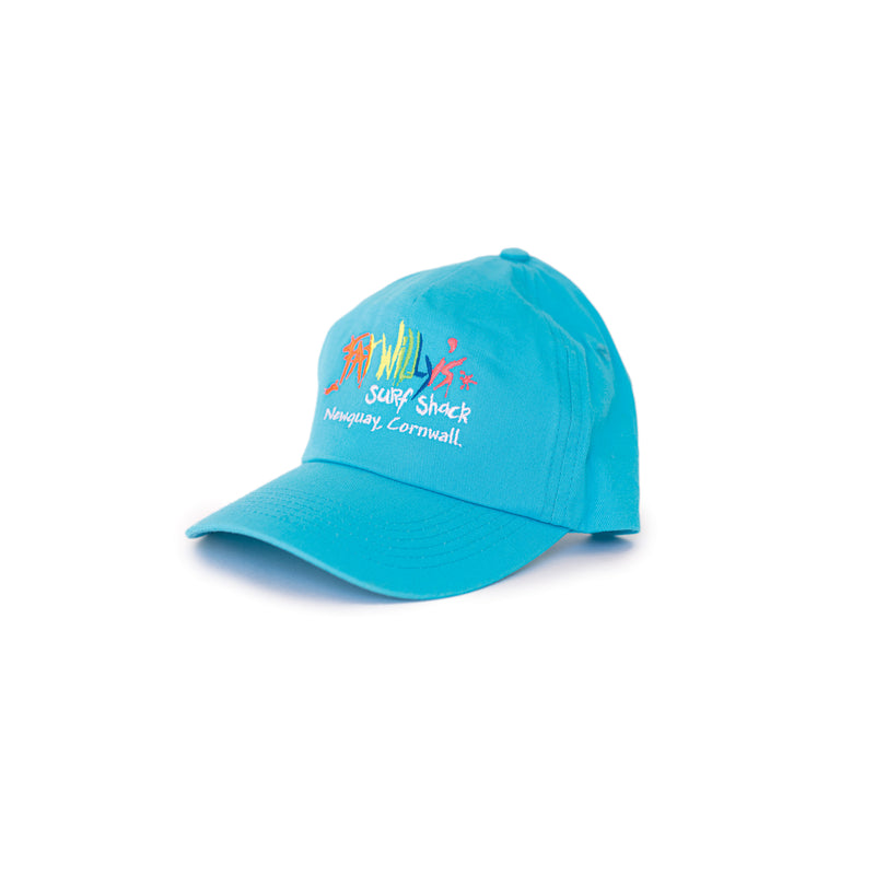 Fat Willy's Surf Shack Newquay Kids cap hat in turquoise blue