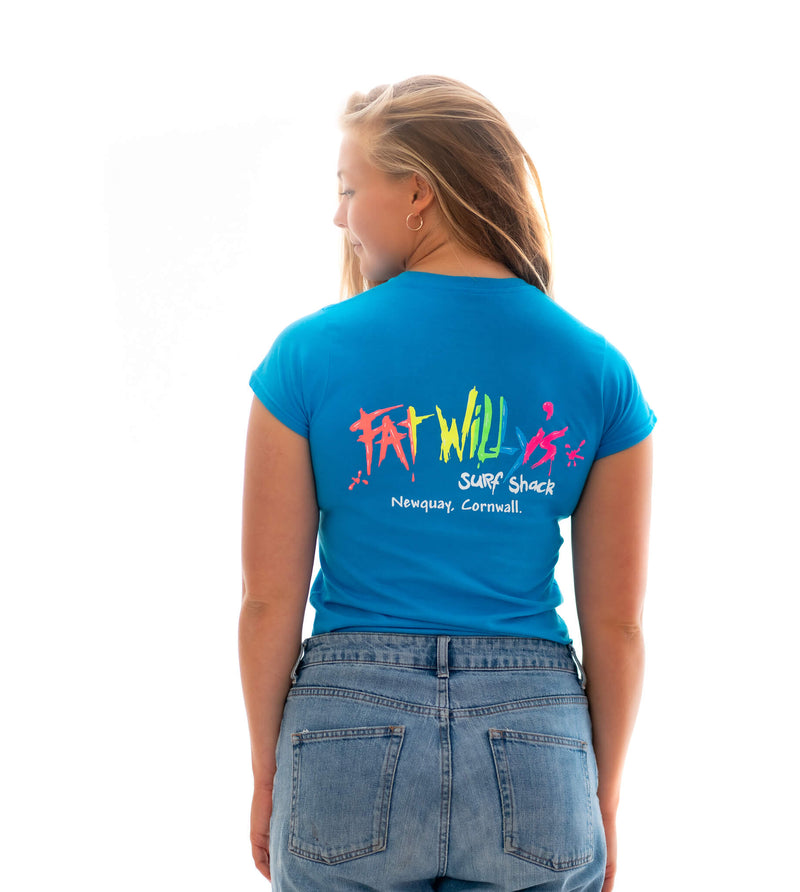 Fat Willy's Newquay adult ladies cut t-shirt in sapphire blue