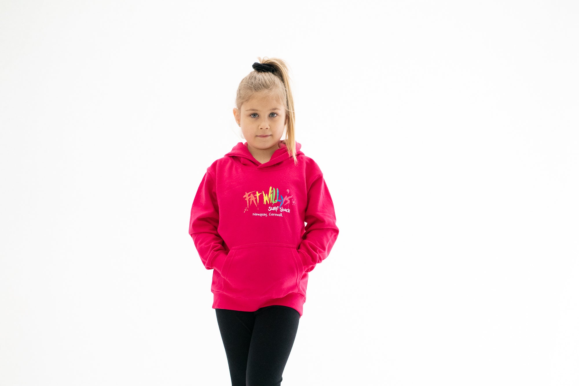 Fat Willy's Surf Shack Newquay Kids Hoodie in hot pink