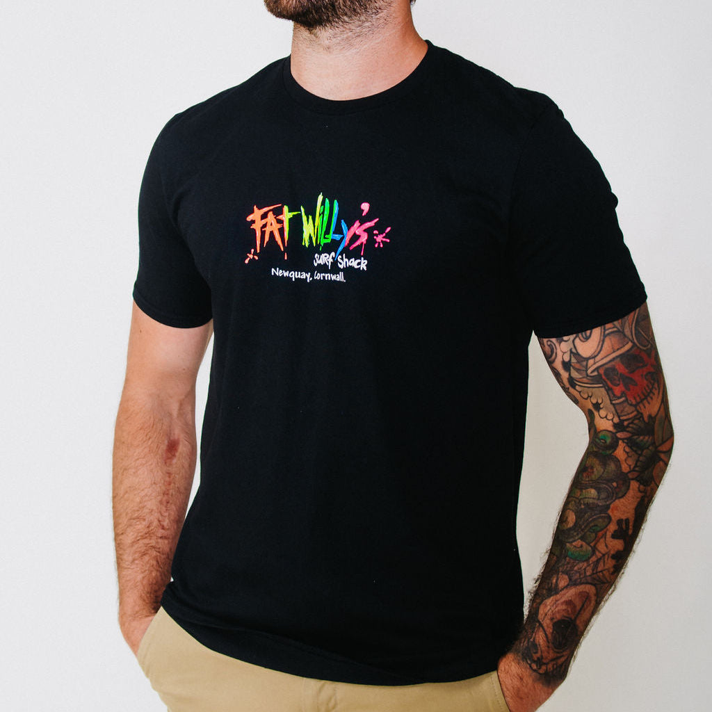 Black T-Shirt Fat Willy's Surf Shack Newquay Cornwall – Fat