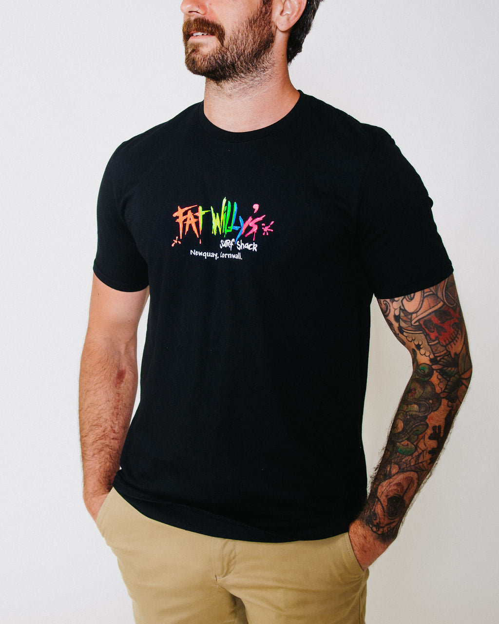 Fat Willy's Surf Shack Newquay Adult T Shirt Black