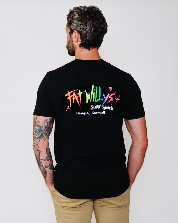 Fat Willy's Surf Shack Newquay Adult T Shirt Black