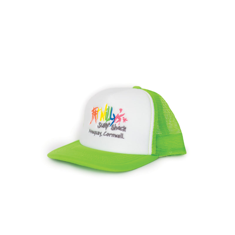 Fat Willy's Newquay Kids Trucker Cap in lime green