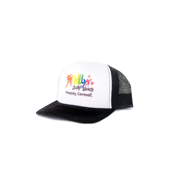 Fat Willy's Newquay trucker cap in black and white