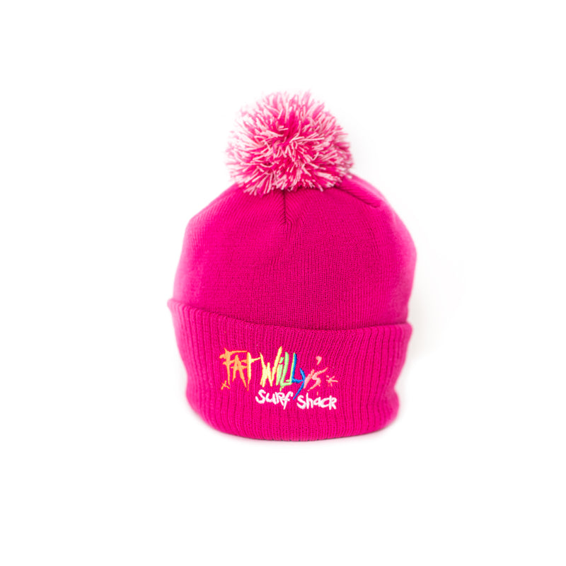 Fat Willy's Surf Shack Newquay Kids bobble hat in hot pink