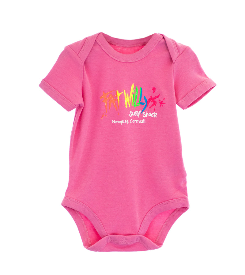 Fat Willy's Newquay baby grow in pink