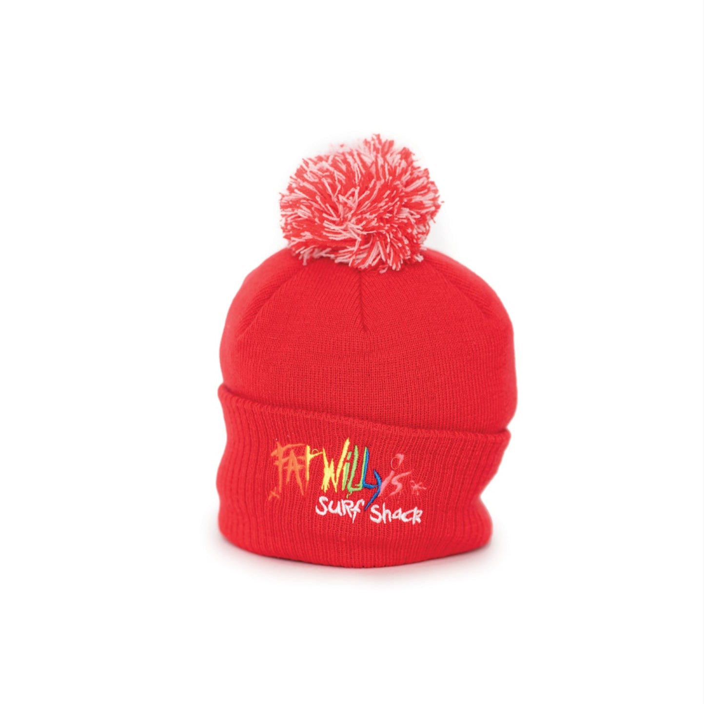 Fat Willy's Surf Shack Newquay Kids bobble hat in red