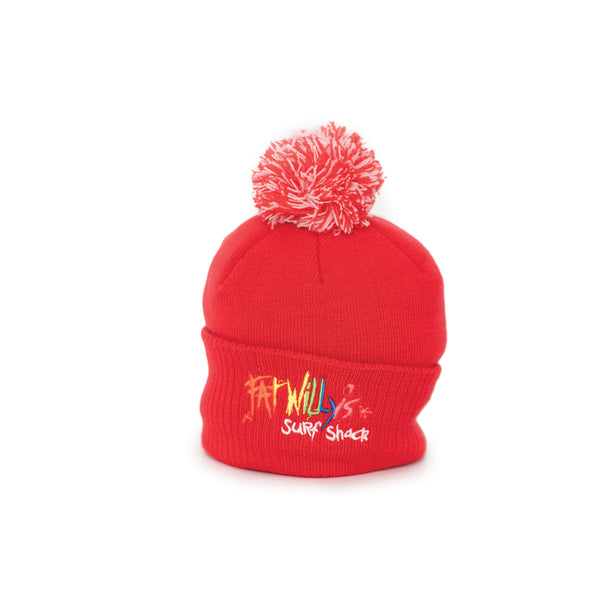 Fat Willy's Surf Shack Newquay Kids bobble hat in red